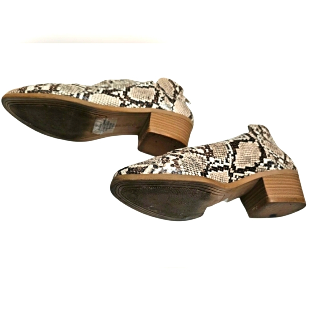 Express Brown & Cream Snakeprint Faux Leather Ankle Zip up Heel Boots Booties 9 - Picture 11 of 12